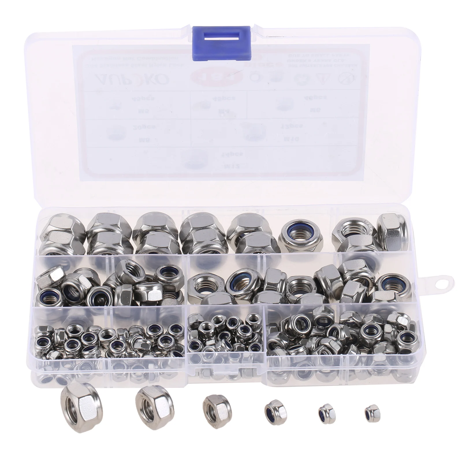 

181Pcs/Set Silver M4 M5 M6 M8 M10 M12 Locking Nut Hexagon Nut DIN 985 Stainless Steel Nylon Nuts Assortment Set