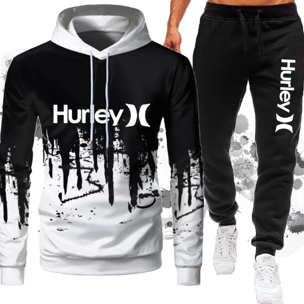 

New Hurley Printed 2022 Autumn Fashion Male Splash Ink Hoodie+ Sweatpants Suit Casual Gradient Sportswear Men's Spring Tracksuit