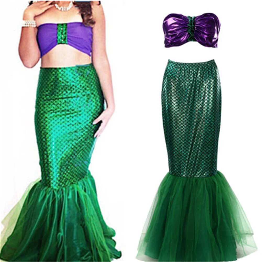 

Women's Stage Performance Clothing Set, Strapless Mermaid Bra Tube Tops + Fish Scale Print Fishtail Skirt, S/M/L/XL/2XL