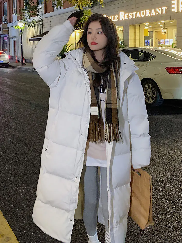 PinkyIsBlack New Solid Color Long Straight Winter Coat Casual Women Parkas Clothes Hooded Stylish Winter Jacket Female Outerwear