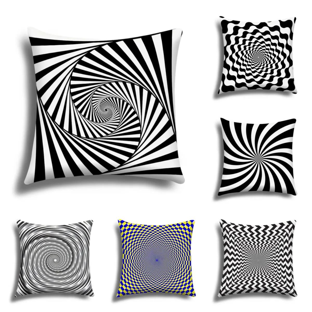 

Black and white spiral pillowcase, 45x45 cushion cover, home decoration, sofa cushion cover, customize your pattern 60x60 50x50