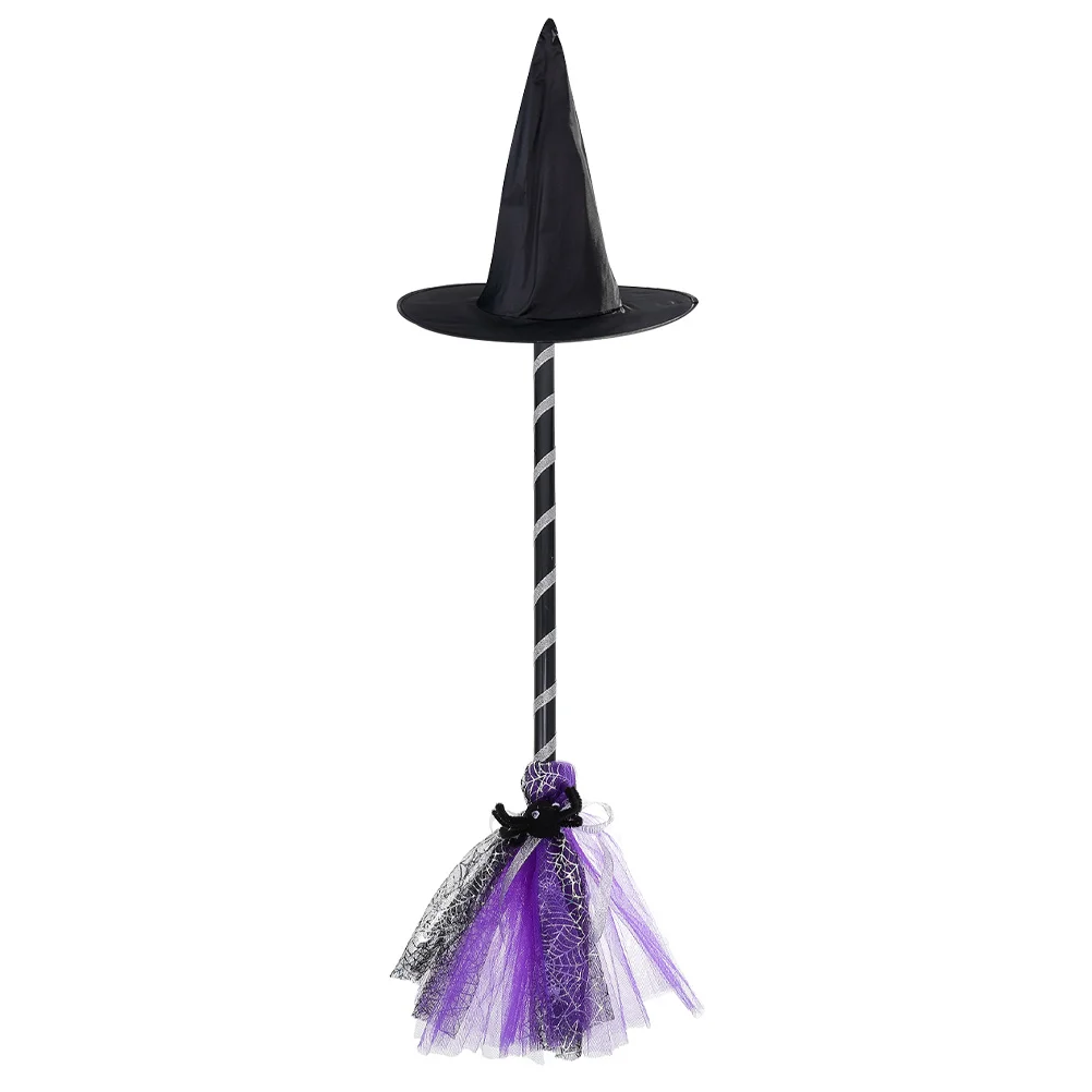 

Hat Broom Kids Girls Clothes Witch Kit Halloween Wizard Caps Hats Aldult Mesh Brooms Child Stage Performance