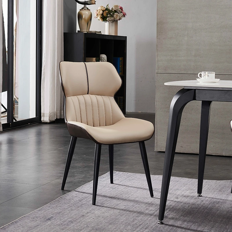 

Dining Chair Household Minimalist Modern Restaurant Italian Iron Backrest Stool Designer Creative Nordic Casual Leather Chair