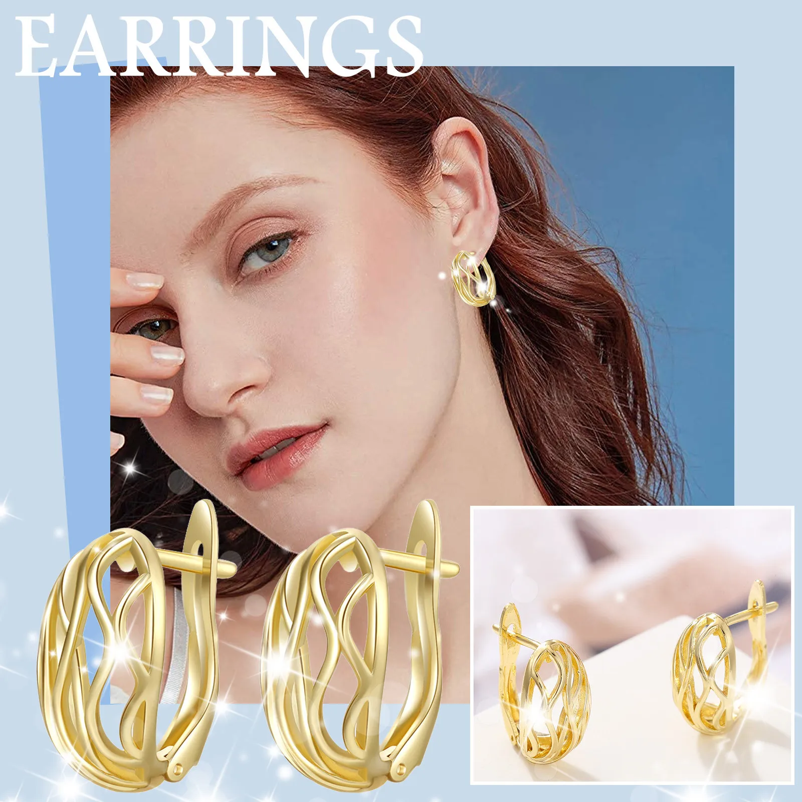 

Rattan Cutout Pattern Earrings For Teen Girls Minimalist Piercing Studs Trendy Earrings Second Piercing Earrings