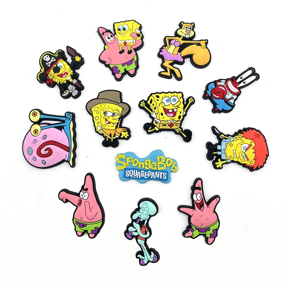 

12 Animated Cartoon Characters Sponge Bob Squarepants Series Hole Shoes Ornament Shoe Buckle Pvc Soft Rubber Decorative Buckle
