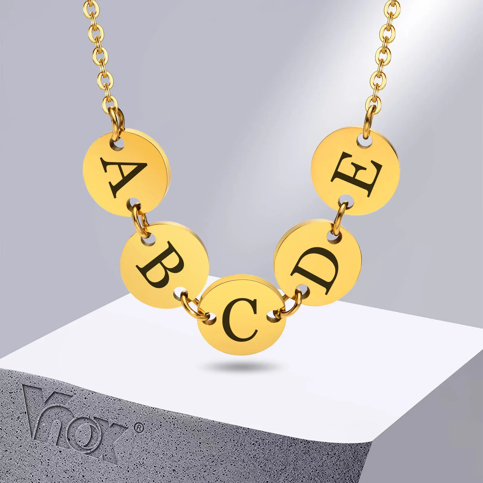 

Vnox Customize Names Necklaces for Women, Initial Heart Engraved Coin Charms Pendant, Valentines Day Anniversary Gift