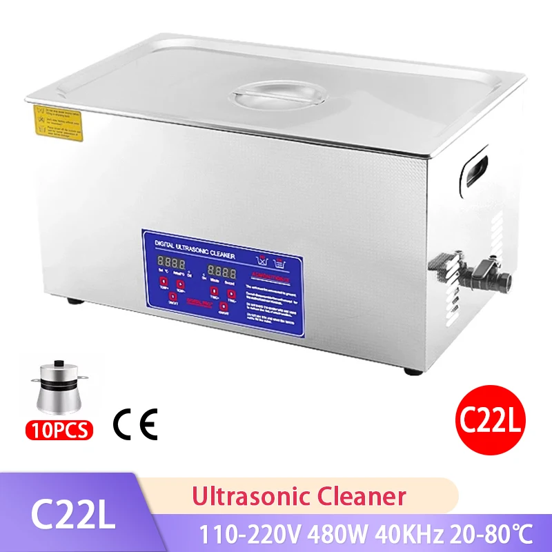 Limpador ultrassônico industrial, limpeza comercial de 22l, 480w, para maquinário eletrônico, indústria médica, lavadora de ultrassom químico