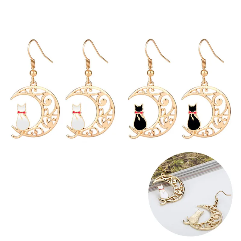 

Fashion Popular Earrings Creative Cat Moon Hollow Ear Hook Good Sister Simple Alloy Animal Earrings Cartoon Sweet Jewelry Gift
