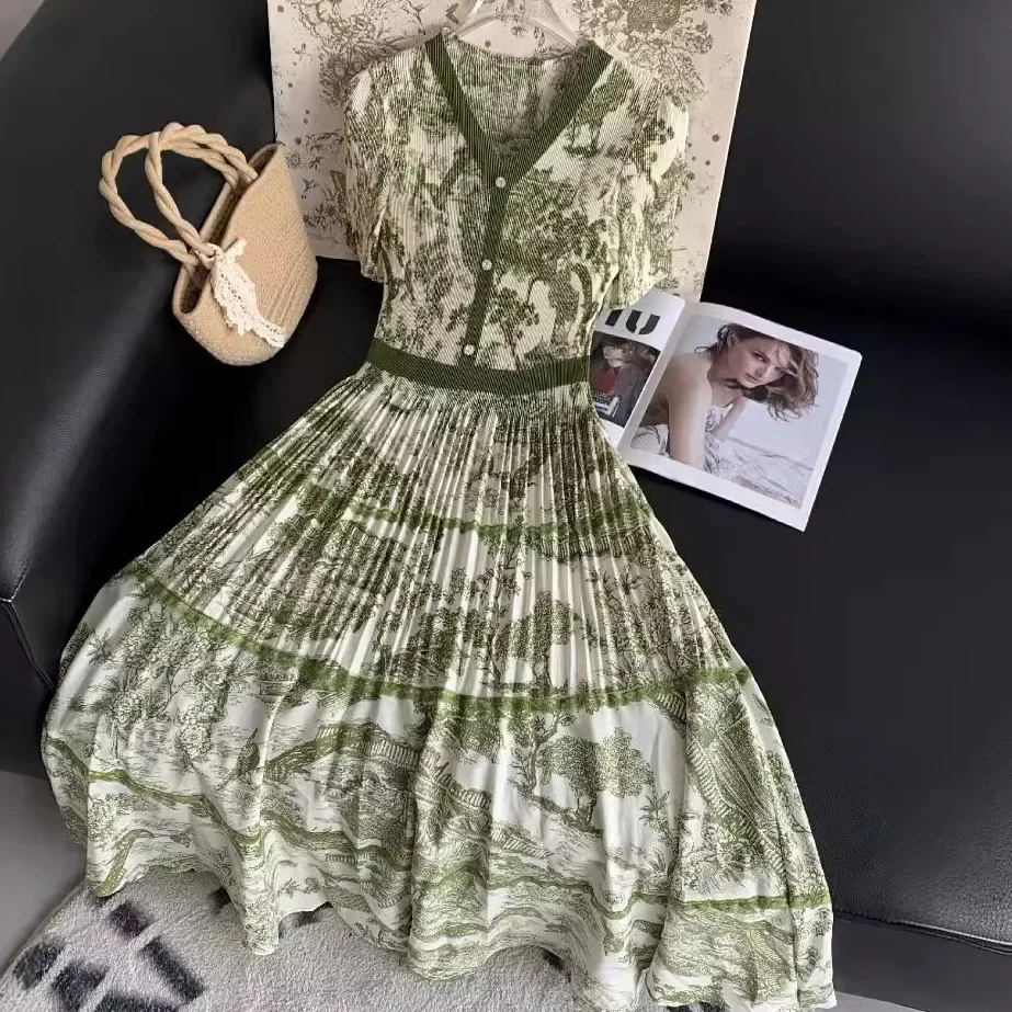 Плиссированное Платье Новинка лета 2024 модные повседневные плиссированные