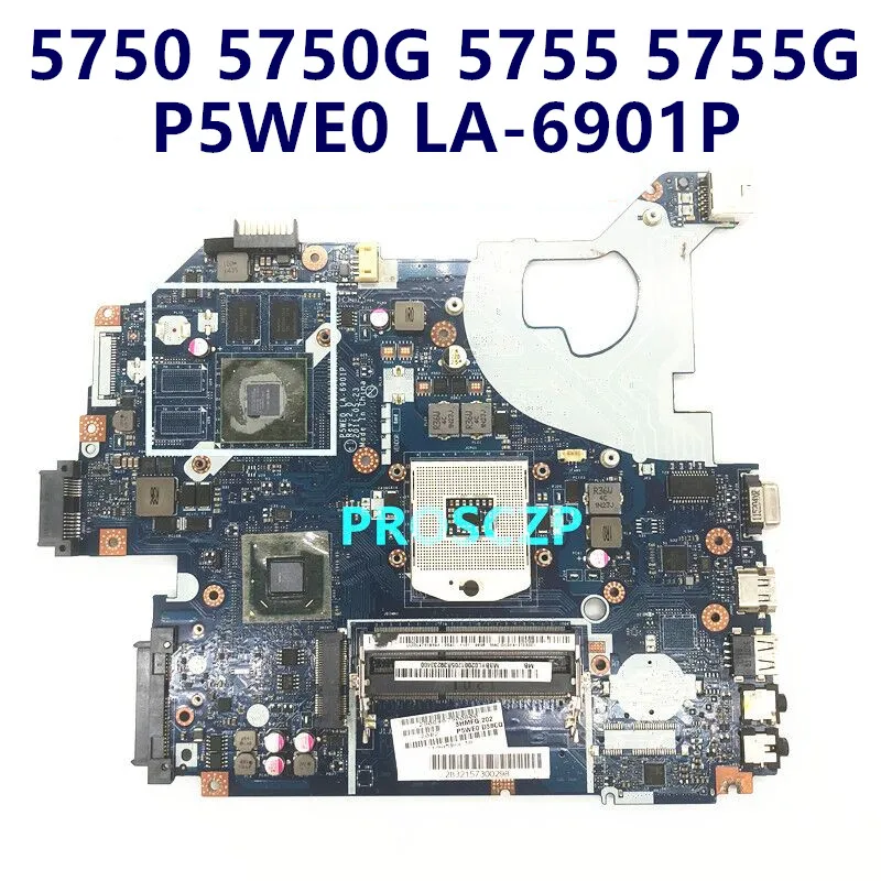 Mainboard For ACER Aspire 5750 5750G 5755 5755G P5WE0 LA-6901P PGA989 HM65 GT520M DDR3 Laptop Motherboard 100% Fully Tested Good