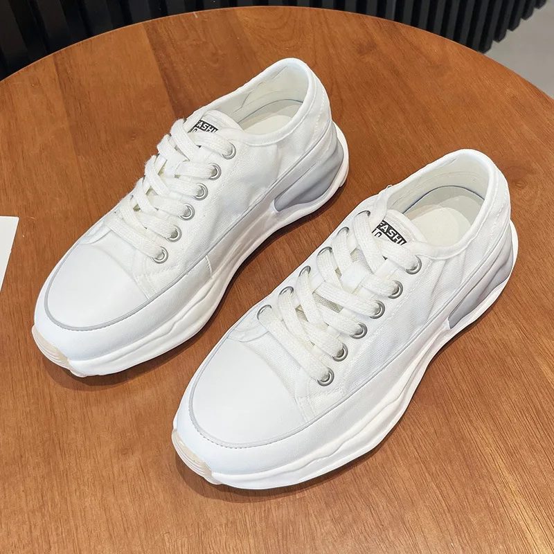 Lace Up Thick Sole Shoes Cow Leather White Sneakers Women Genuine Leather Sports Shoes Chaussures Décontractées En Cuir De Vache