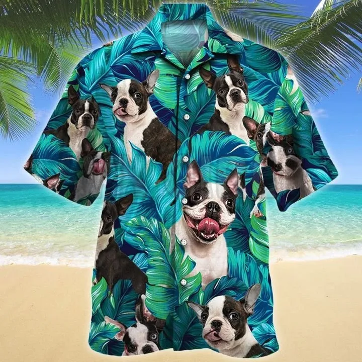 Boston Terrier Floral Pattern Hawaiian Shirt 3D All Over Printed Hawaiian Shirt Men's For Women's Harajuku Casual Shirt Unisex