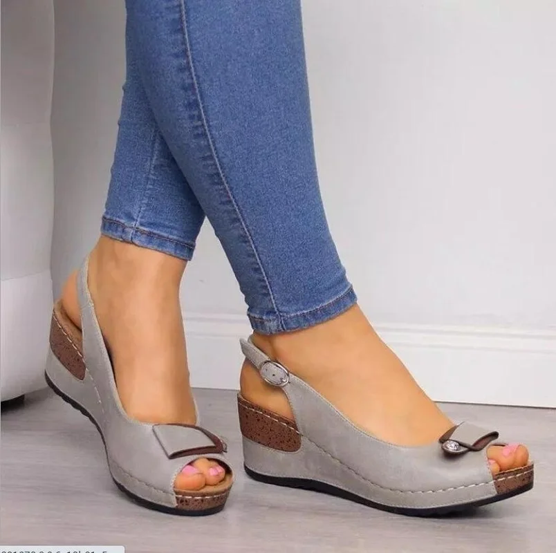 

2022 New Women Casual Sandals Retro Rome Wedges Sandals Ladies Pumps Ankle Buckle Open Toe Fish Mouth Shoes Women Fashion