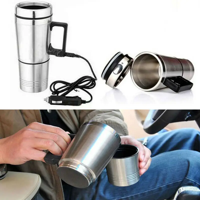 

112V Stainless Steel Car Heating Cup Milk Water Tea Coffee Bottle Warmer Heated Travel Mug Traveling Camping Vehicle Heating Cup