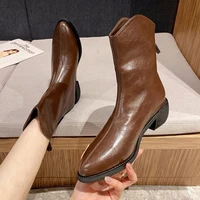 2022 new british boots female retro pointed ankle boots rear zipper hoof heels chelsea boots luxury fashion zapatos de mujer