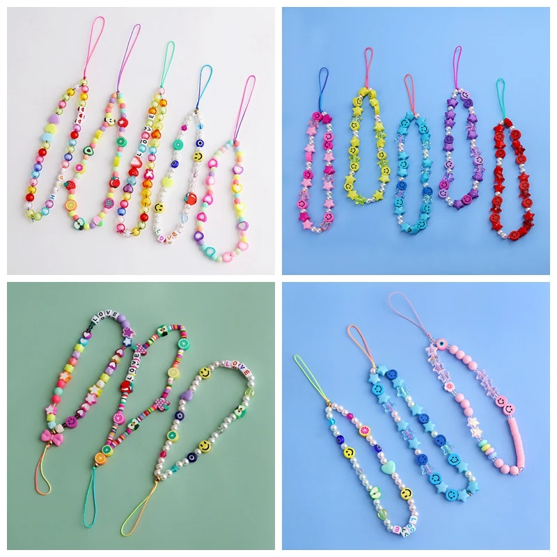 

Colorful Phone Chain Lanyard Mobile Phone Keychain Strap Anti-Lost Handmade Acrylic Cord Lanyard for Women Jewelry Accessories