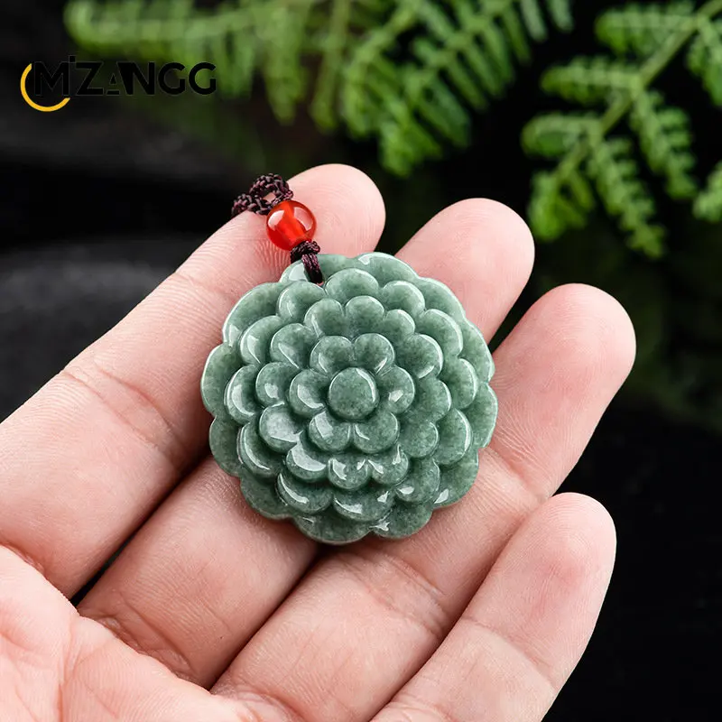 

Natural A Goods Jadeite Bean Green Peony Pendant Ice Kind Jade Pendant Women's Necklace Jade Pendant Girlfriend Mother Gift