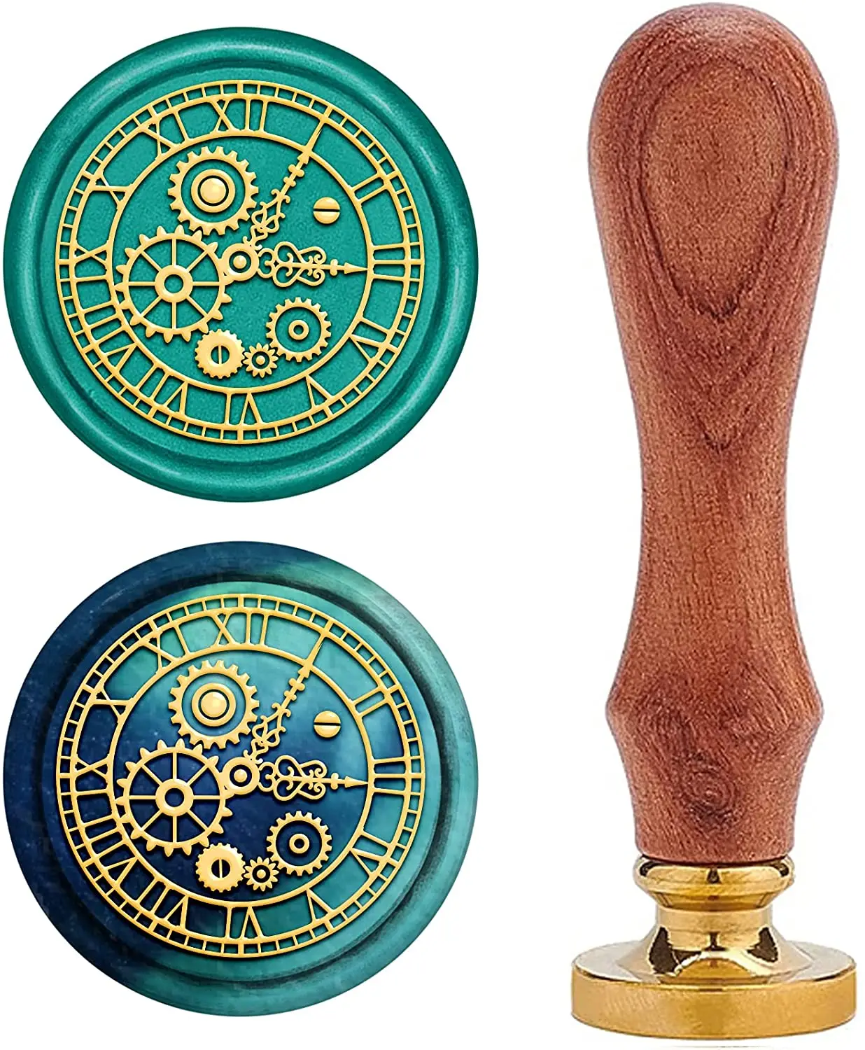 

NBEADS 1PC Clock Wax Seal Stamp Vintage Wax Sealing Stamps Clock/Howling Wolf Retro Wood Stamp Removable Brass Head 25mm