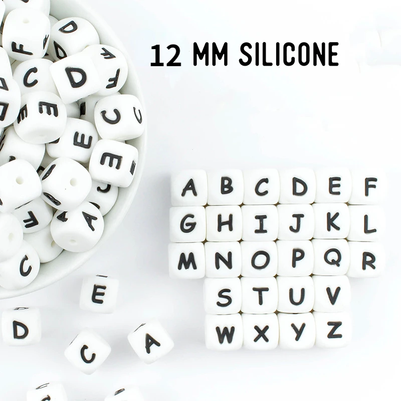 

10pcs 12MM Silicone Letters Beads Baby Teething Teethers English Alphabet Letter Bead BPA Free Baby Chew Nursing Shower Gifts