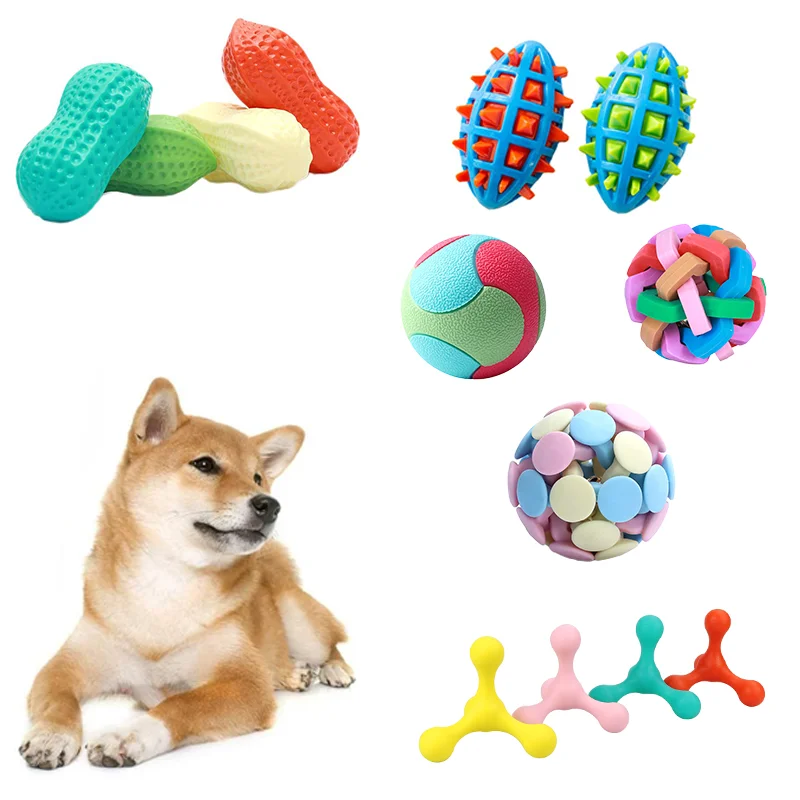 

Pet Dog Toys Rubber Peanut Puppy Squeaky Toy Dog Funny Interactive Toy Tooth Cleaning Bite Resistant Chew Toys For Small Meduim
