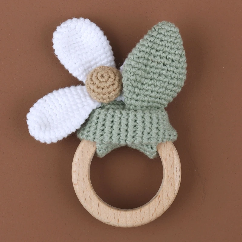 

BPA Free Safe Crochet Baby Teether Wooden Rattle Toys DIY Infant Newborn Teething Ring Baby Stroller Cot Baby Toy Gifts QX2D