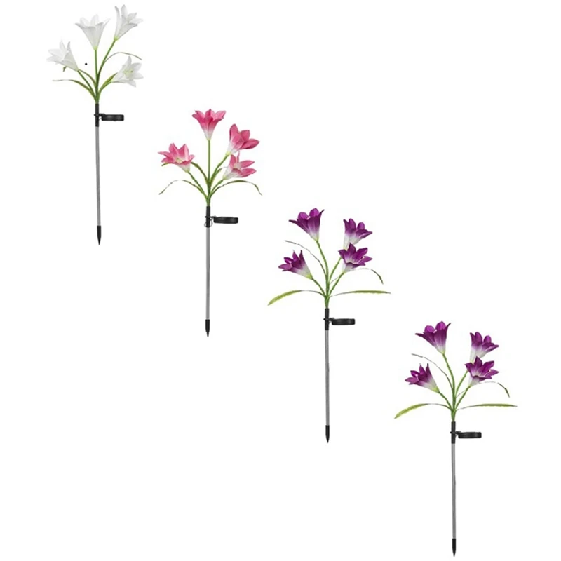 

4 Pcs 4 LED Color Lily Lights Outside Solar LED Lights Garden Lights Outdoor Lawn Lightsfor Garden Lanterns