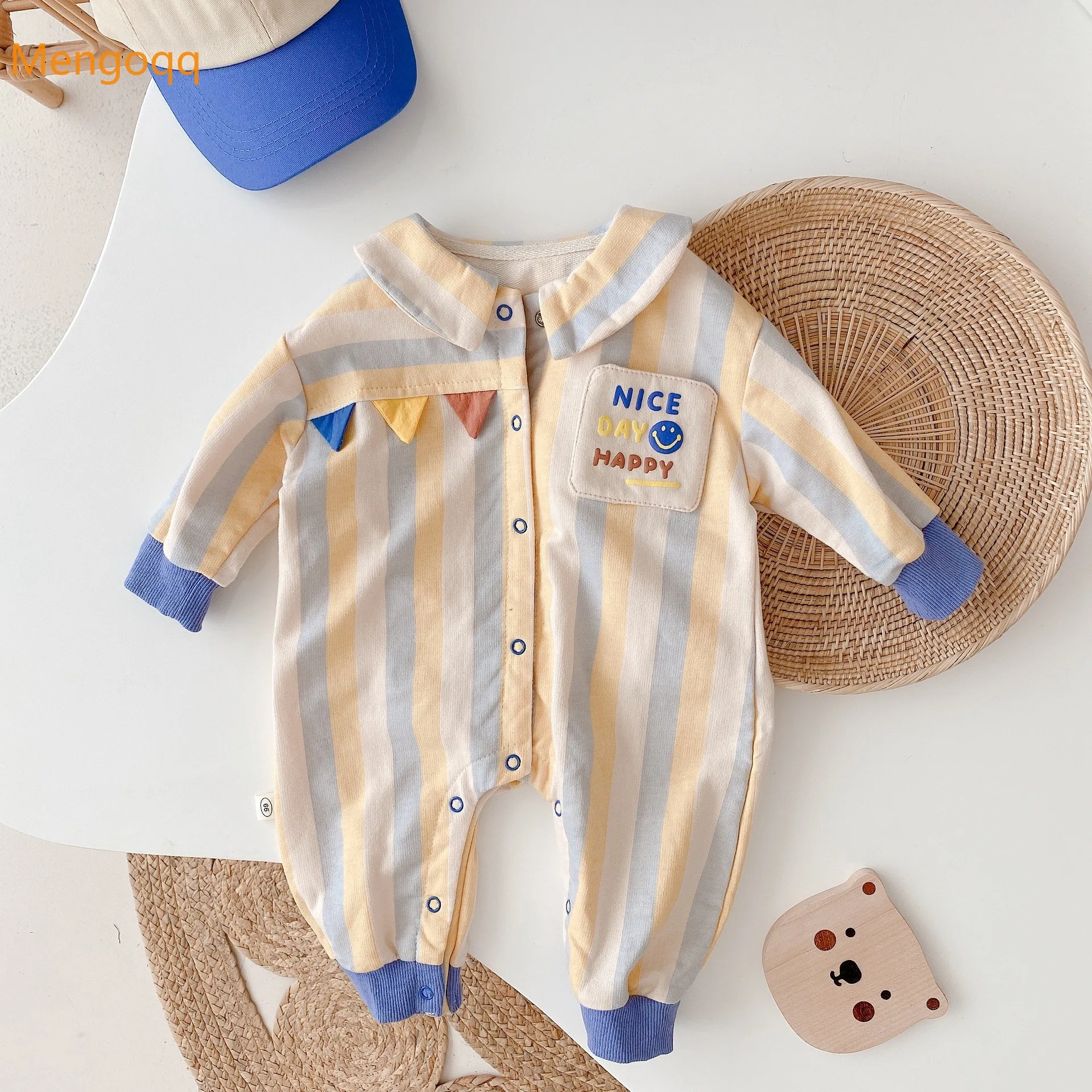 

Newborn Baby Boys Autumn Spring Full Sleeve Striped Patchwork Outfit Toddler Infant Kids Jumpsuits Overalls Fashion Romper 0-24M
