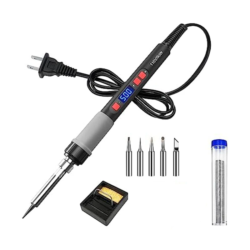 Soldering Iron Kit 80W LCD Digital Display Adjustable Temperature Solder 180 To 500°C For US Plug