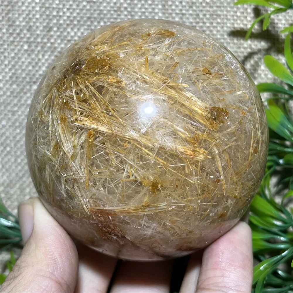 

Natural Hair Sphere Beauty High Quartz Crystal Minerals Healing Stone Quartz Ball Home Decoration Room + Stand