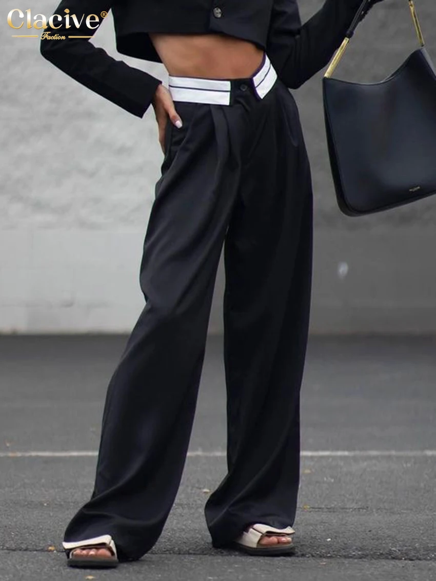 

Clacive Casual Chic Black Women'S Pants 2023 Fashion High Waist Full Length Trousers Elegant Patchwork Pantalones Pants Female