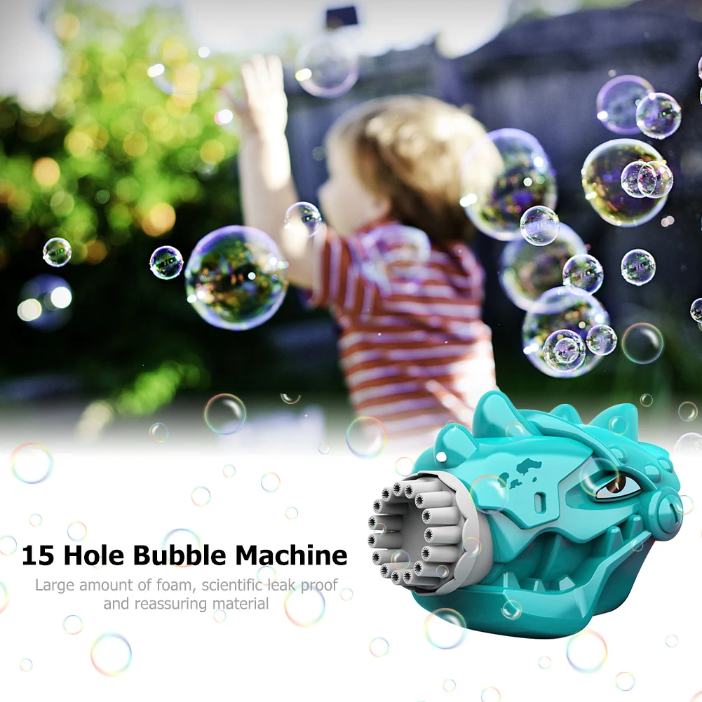 

Soap Bubbles For Children Automatic Bubble Gun Dinosaur Bubble Machine with Lights 15 Holes Gatling Electric Bubble Toys