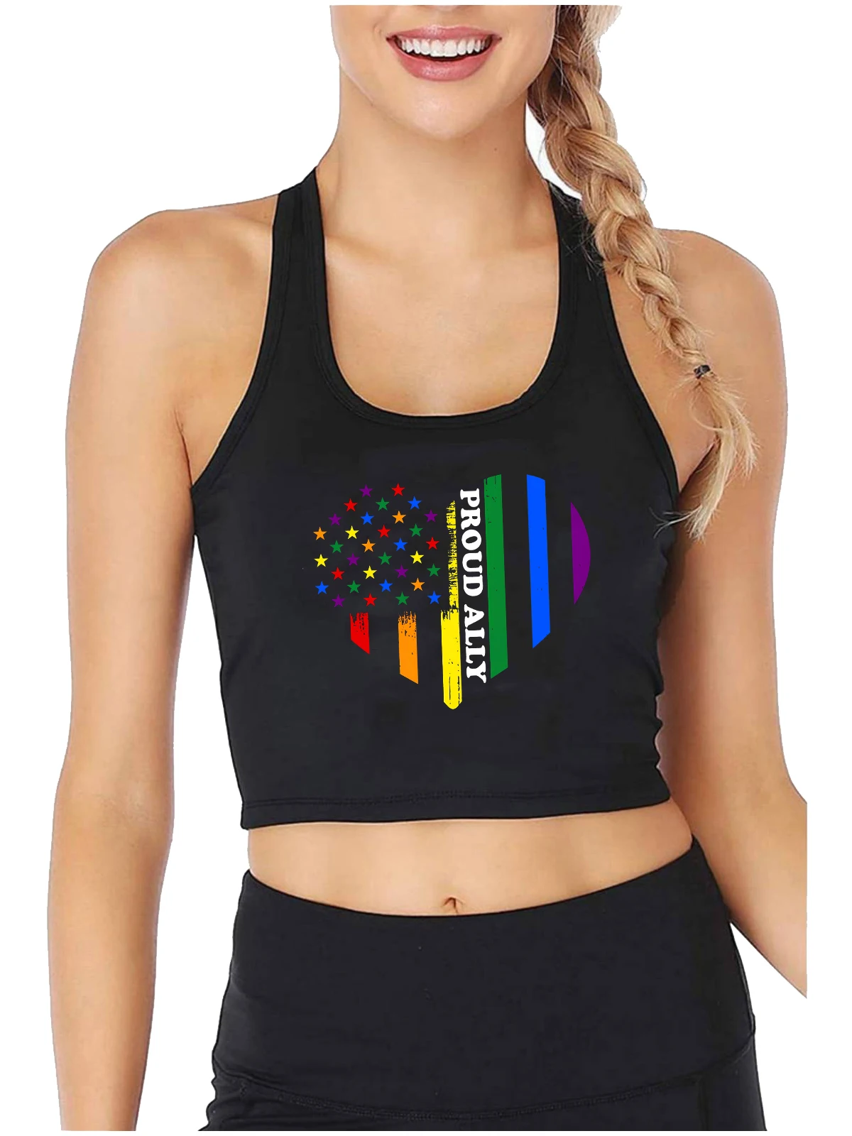 

Proud Ally Rainbow Hearts Graphic Sexy Slim Crop Top Vintage Pride Month LGBTQ Cotton Tank Tops Love Wins Cute Sweet Camisole