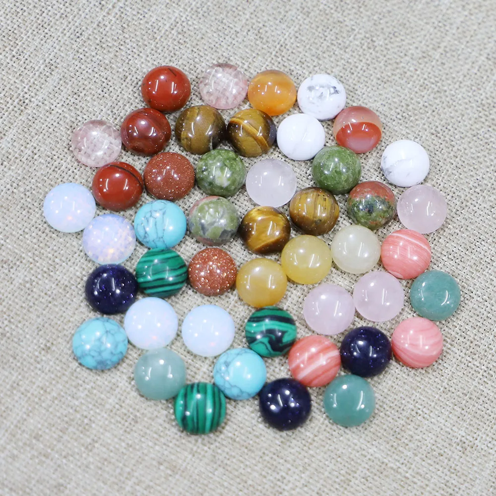 10MM Natural Stone Round Cabochon Ornaments Amazonite Rhodochros Amethyst Beads Charms DIY Jewelry Accessories Wholesale 50Pcs