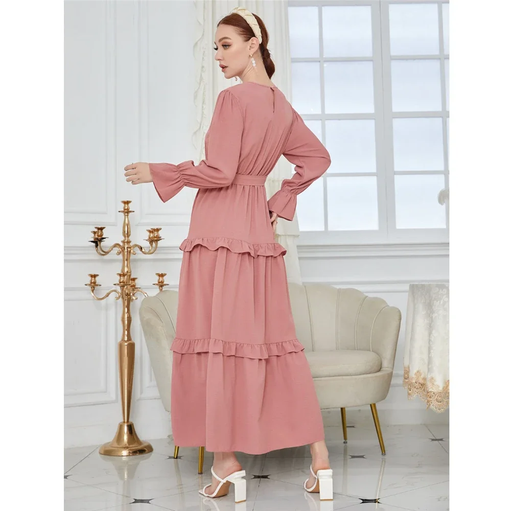 Весенняя мода 2023 женское мусульманское платье Абая с оборками длинное макси