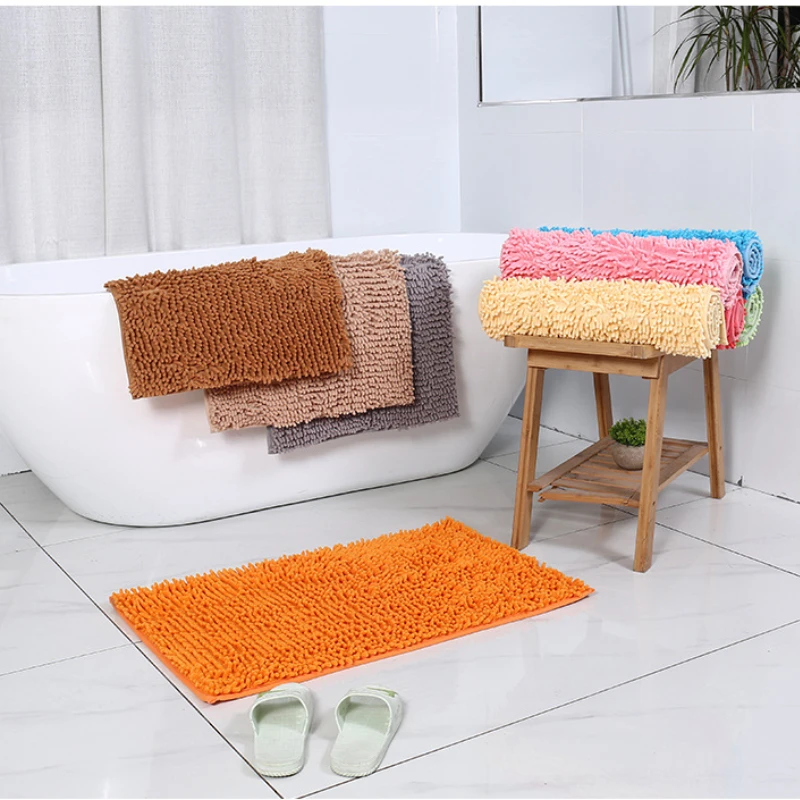 

Solid Color Bathroom Mat Bath Carpets Chenille Water Absorption Bathtub Washbasin Floor Mat Non-slip Toilet Rug Plush Foot Mat