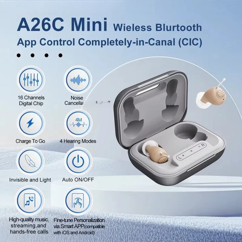 Фото Слуховой аппарат JINGHAO Invisible: цифровой внутриушной слуховой аппарат с Bluetooth, перезаряжаемый усилитель слуха от производителя №2