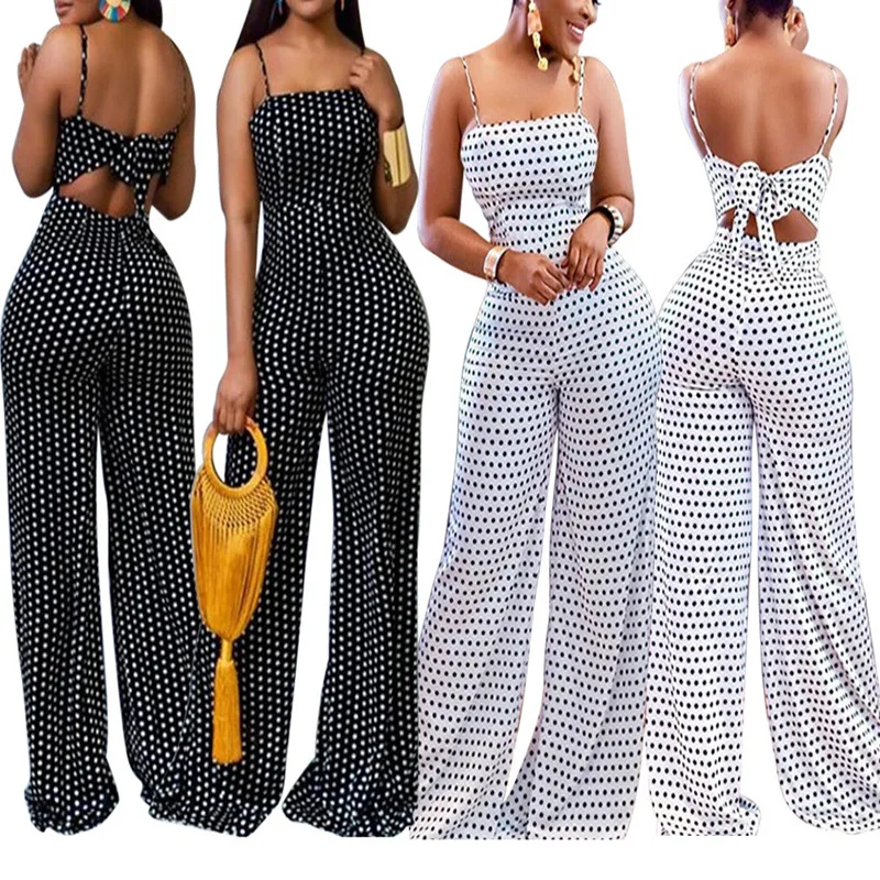 

2023 explosive European and American fashion women's spot print wrap suspender jumpsuit bodysuit jumpsuit women