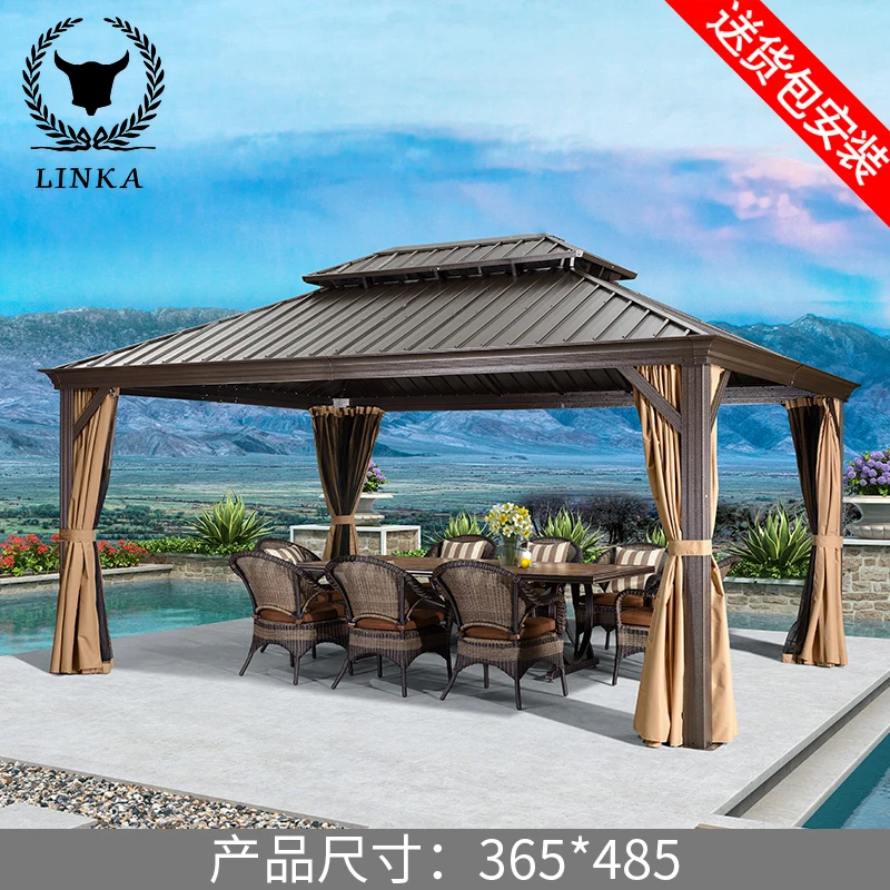 

Commercial steel top fabric curtain garden backyard pavilion waterproof polyester gazebo