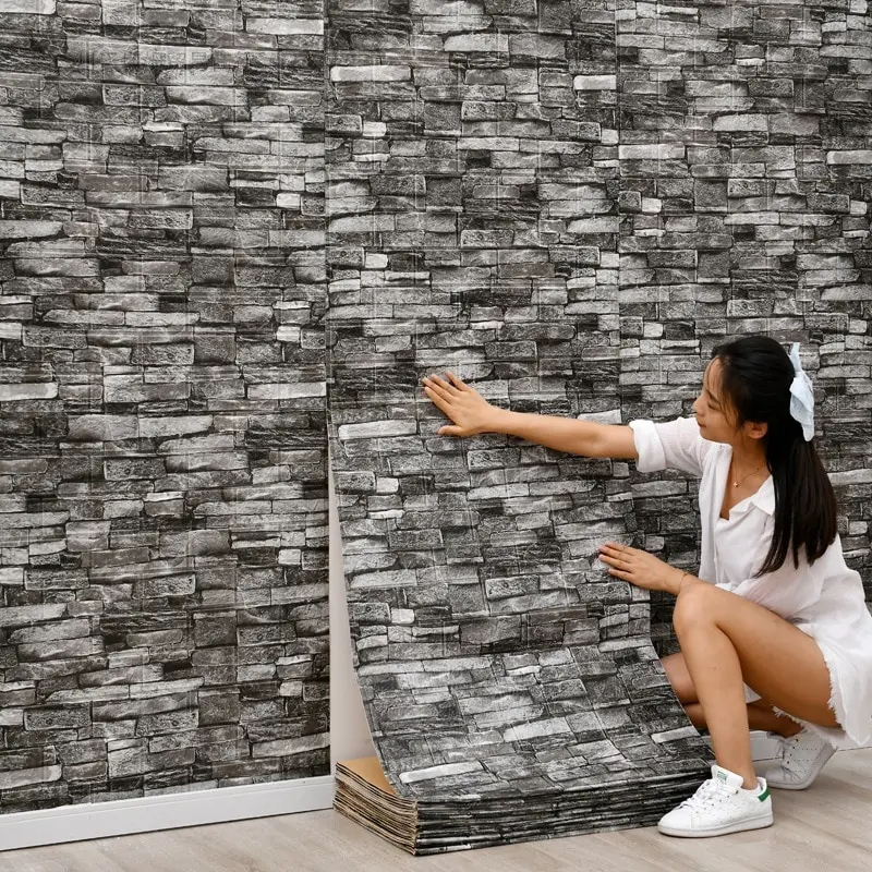 

70cm*1m 3D Self-Adhesive Decor Wallpaper Continuous Waterproof Brick Wall Stickers Living Room Bedroom Old Wall Home Decoration