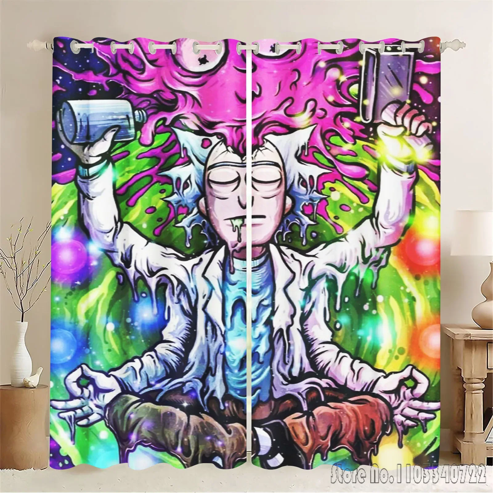 100% полиэстер домашние аниме R-Rick-Morty шторы для гостиной перфорированные