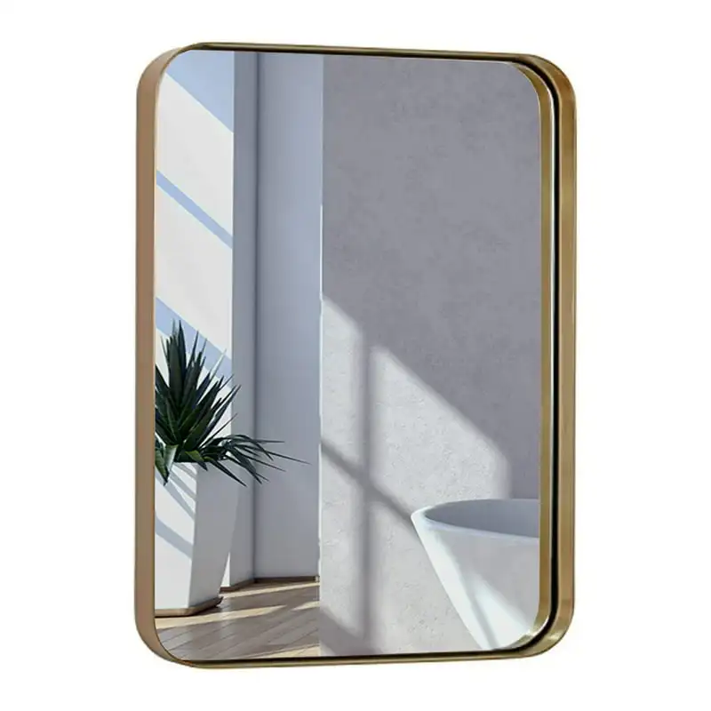 

Brushed Metal Wall Mirror Glass Panel Gold Framed