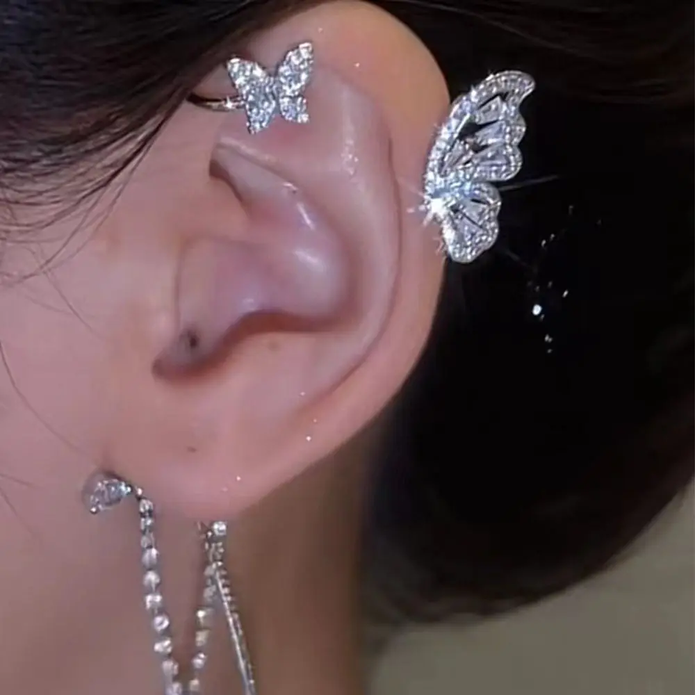 

Gift Ins Style Niche Design Butterfly Rhinestone Korean Style Clip Earring Girl Ear Clip Women Ear Cuff Fashion Jewelry