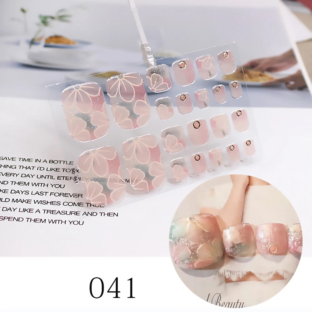 

2022 Summer New Hot French Toe Nail Stickers Japanese Bronzing Tearable Nail Art Foot Glitter Sequins Full Stickers 22 Pieces