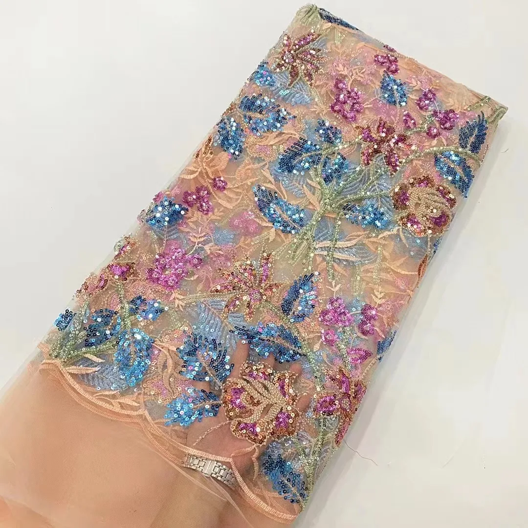

Nigerian Net Lace Fabric With Beads and Sequins High Quality French Tulle Lace Materials African Handmade Lace Fabric 2022
