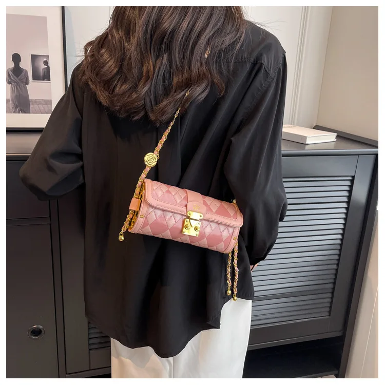 Niche Small Bag Women's New Fashion Texture Chain Crossbody Bag Women's Popular Cylinder Bag