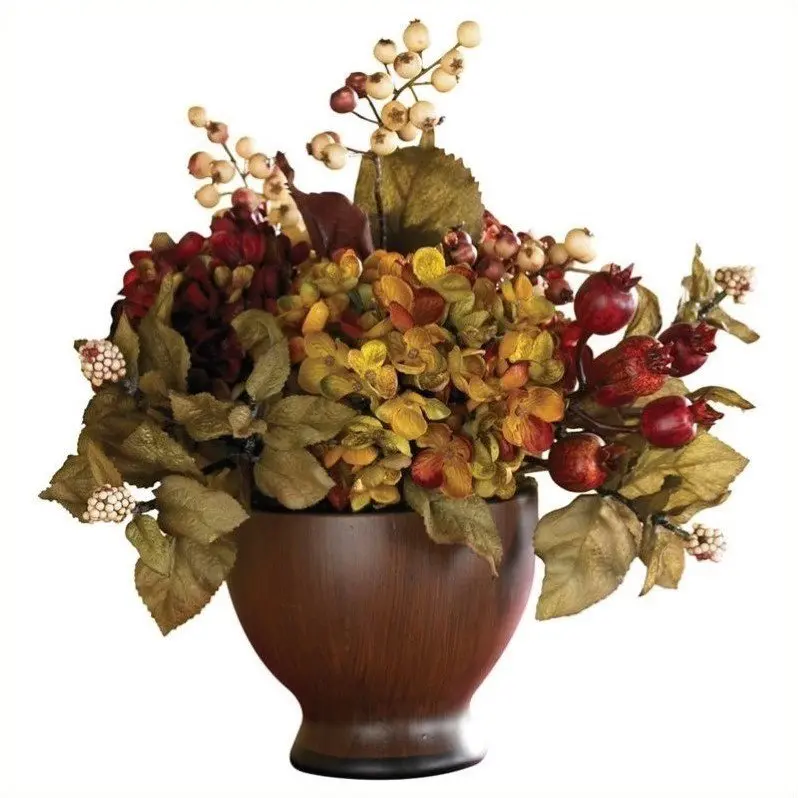 

Autumn Multicolor Hydrangea Artificial Flowers with Round Vase