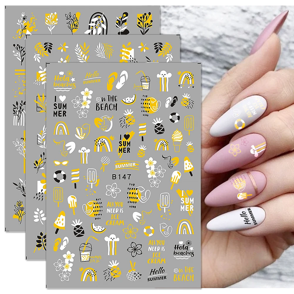 Золотые и белые бронзирующие наклейки для ногтей с цветами бабочками переводные