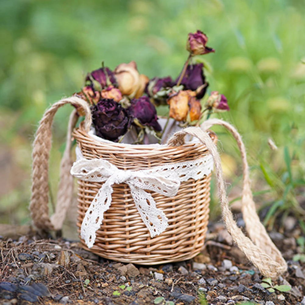 

Wicker Rattan Flower Basket Willow Handwoven Basket With Strap Gardening Basket Picnic Wedding Party Flower Basket Plant Basket