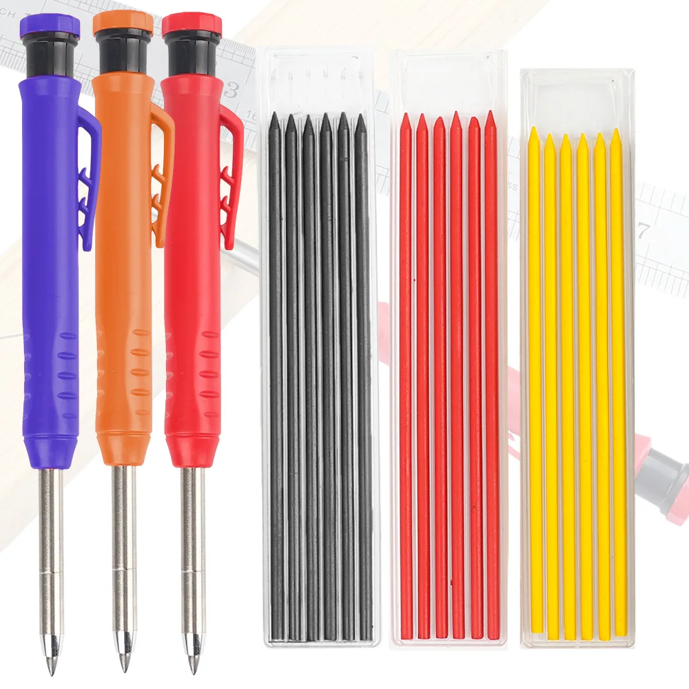 

Solid Mechanical Carpenter Pencil with Sharpener Set Marker Refill Marking Tool for Carpenter Scriber Woodworking Architect