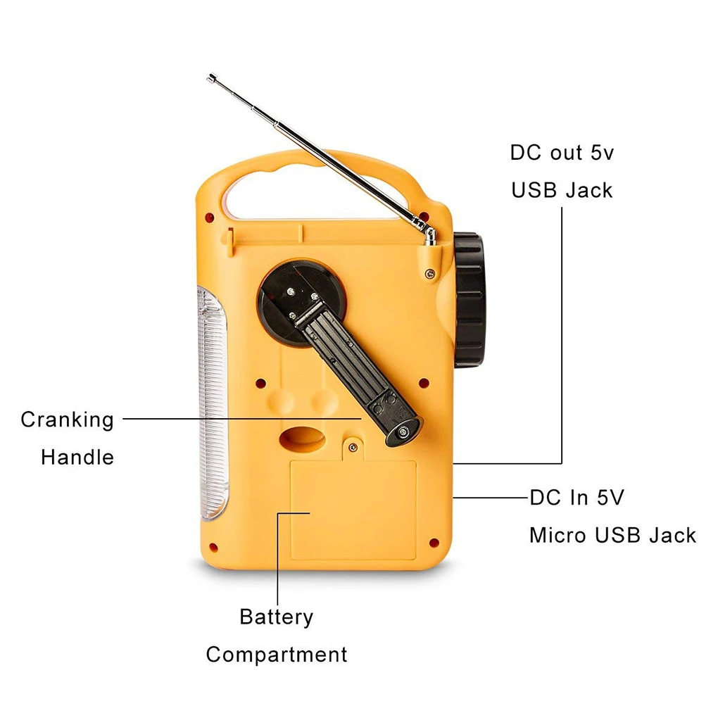 

Hand Crank Radio LED Light Camping Fishing Portable Rechargeable Solar Powered Radio Loud Emergency Siren